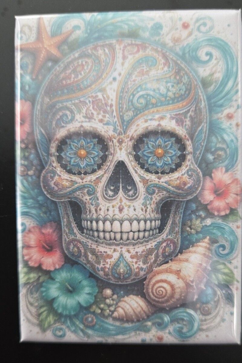 Coastal Sugar Skull handmade fridge magnet