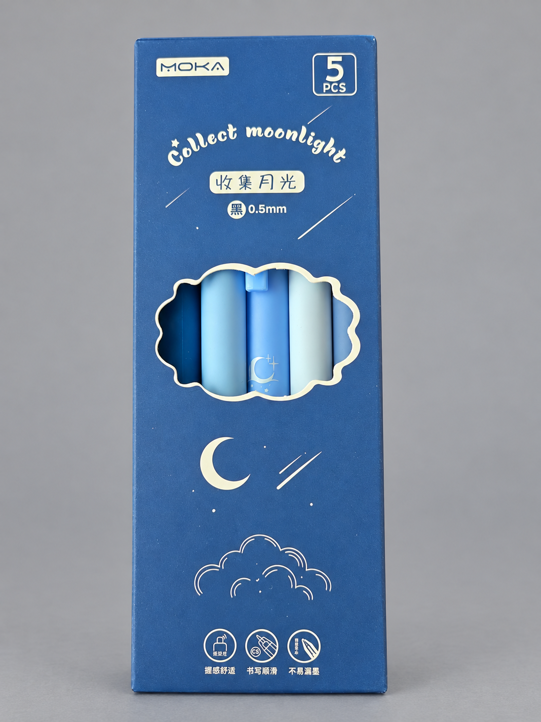 Collect Moonlight Pen Set: Box of five blue celestial pens · 0.5 mm · black ink