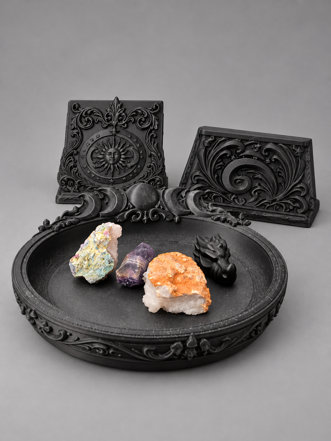 Celestial Tarot Display Set: Three matching pieces · tray, single-card holder and three-card holder