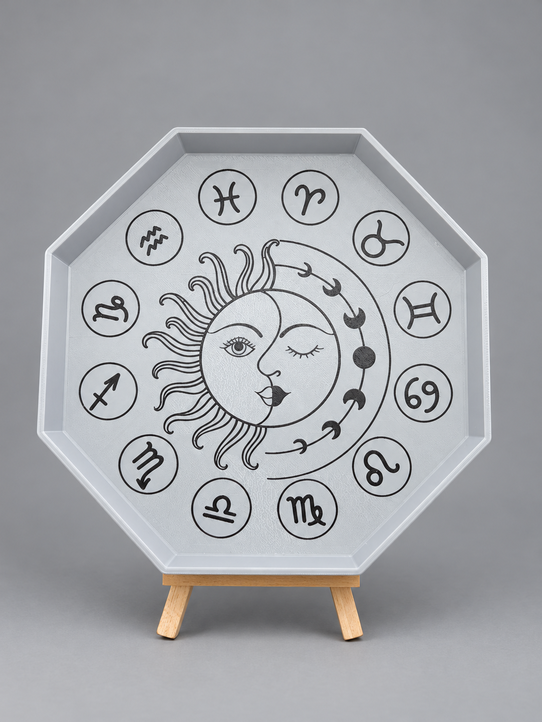 Grey Zodiac Celestial Tray: 3D-printed · raised sun, moon and zodiac design
